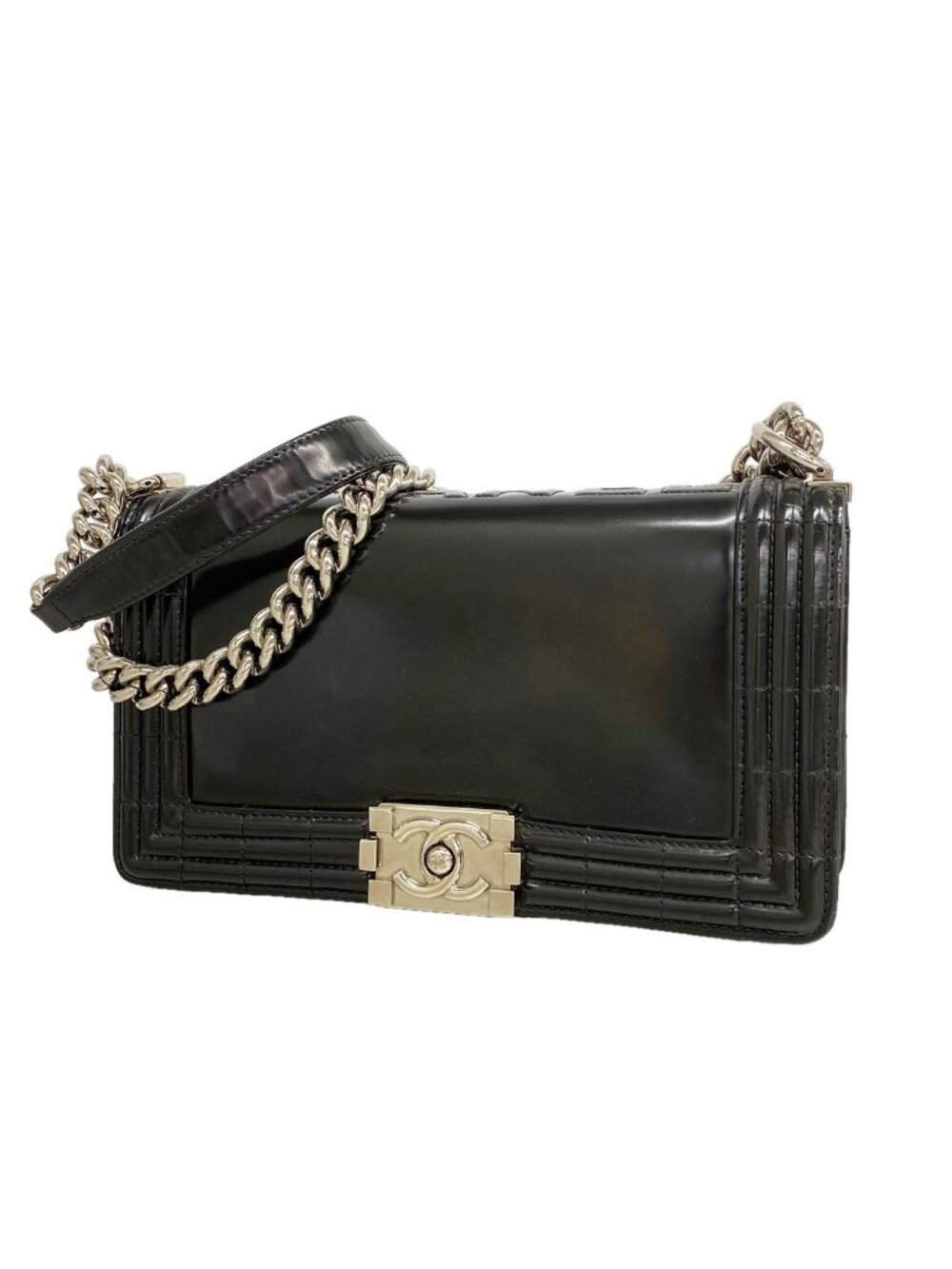 Chanel Shoulder Bag Boy Leather Black Silver